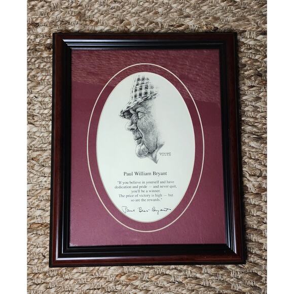 ALABAMA FOOTBALL FRAMED HEAD COACH PAUL "BEAR" BRYANT INSPIRATIONAL QUOTE PRINT - Picture 1 of 6